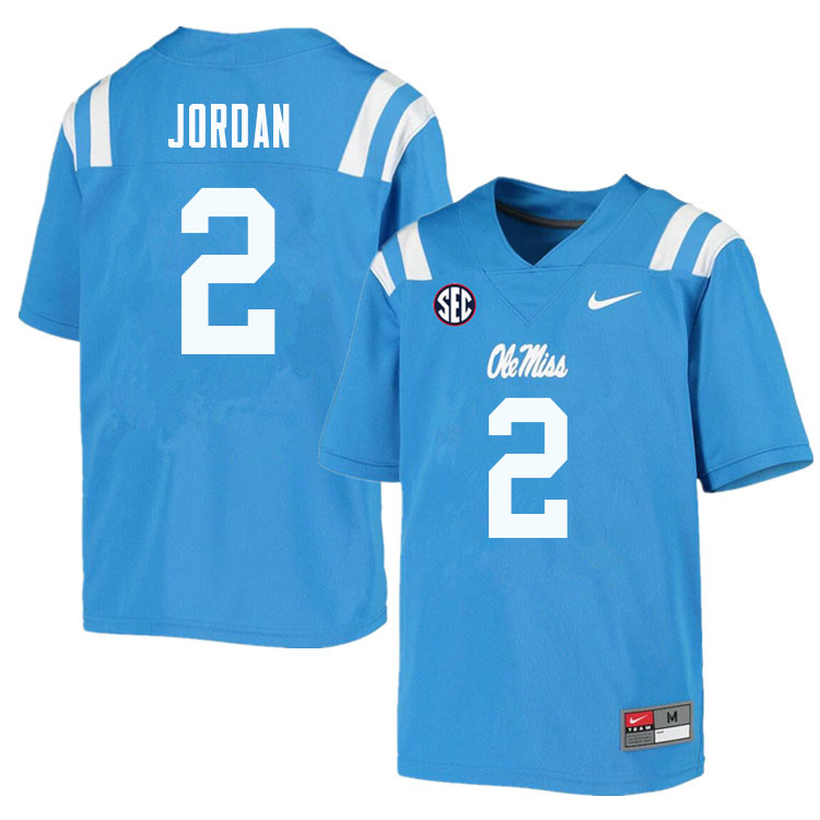 Men #2 Jalen Jordan Ole Miss Rebels College Football Jerseys Sale-Powder Blue